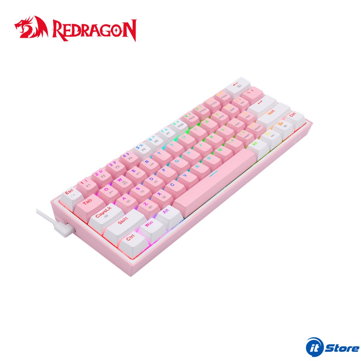 REDRAGON - Teclado Mecánico REDRAGON FIZZ PRO K616-RGB-PW 60% Wireless PinkWhite