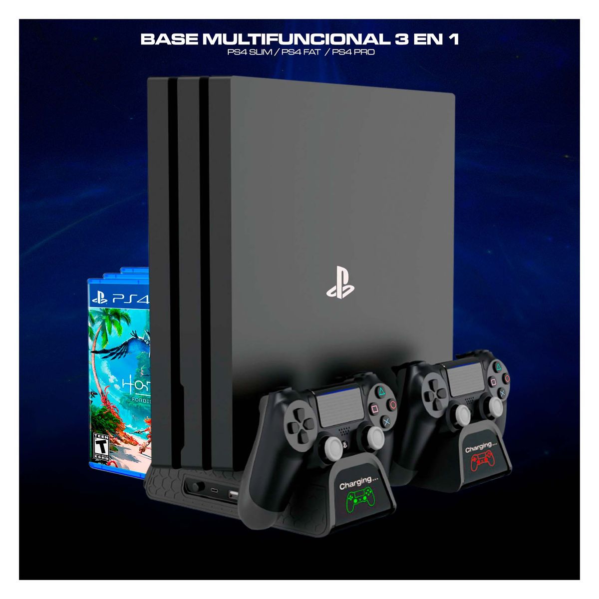 DOBE - Base 4 En 1 Cargador Portajuegos Ventilador Cooler Para Ps4 Slim Pro