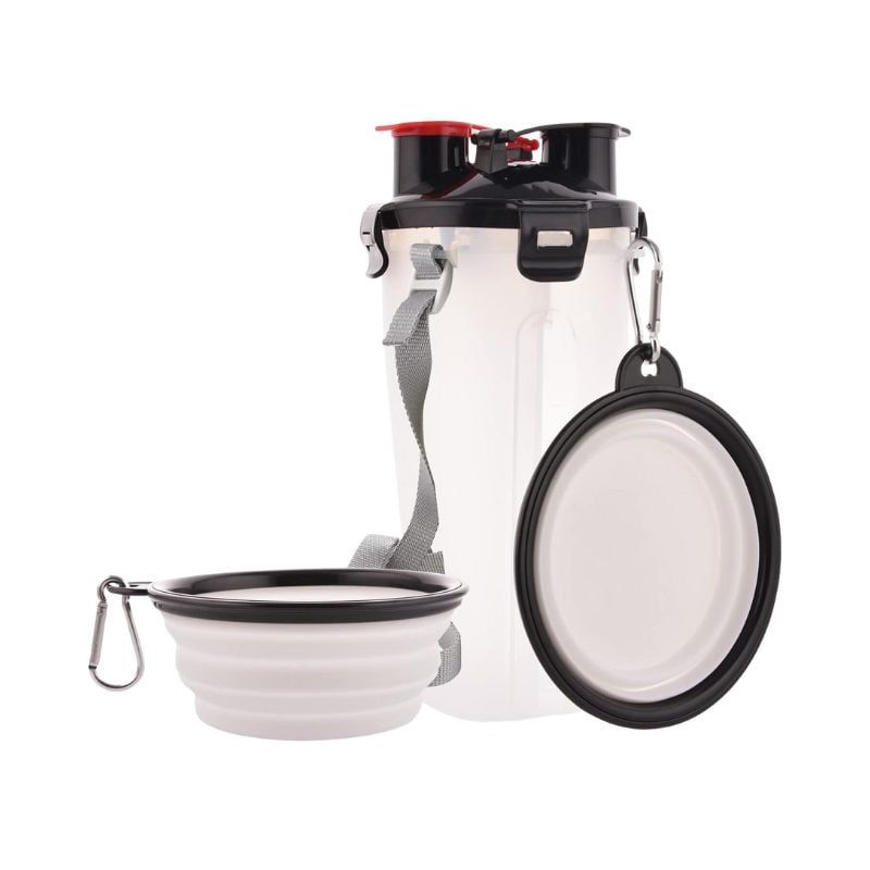 GENERICO - BOTELLA DE AGUA Y COMIDA 2 EN 1 CON CUENCO PARA PERROS