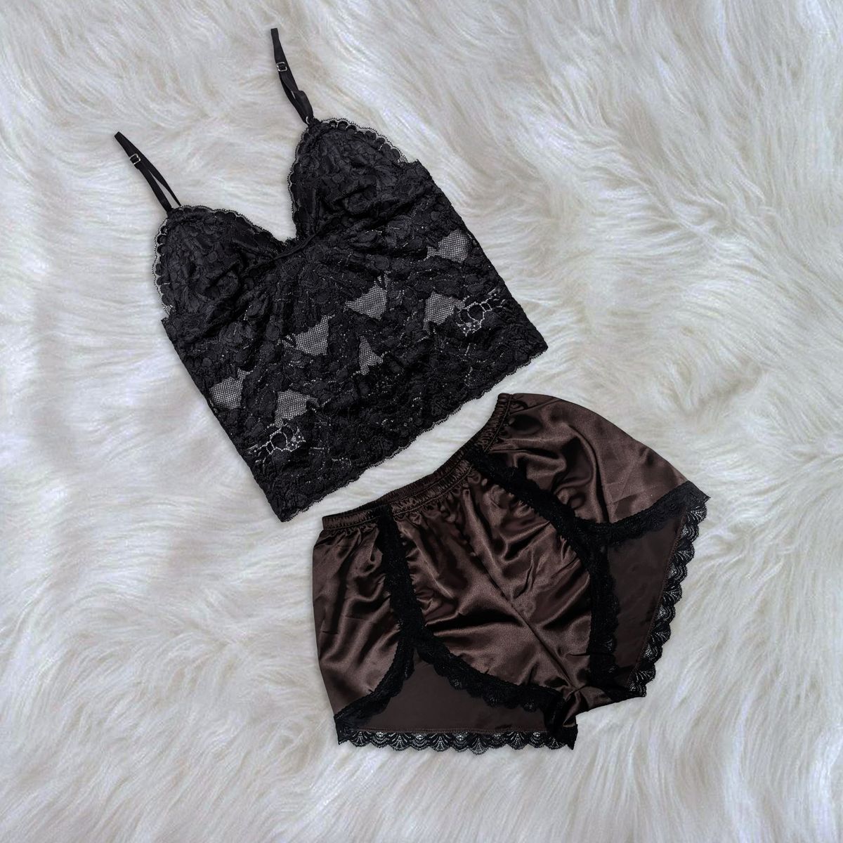 GENERICO - Pijama Conjunto Mujer Short de Satin y Bralette de Encaje