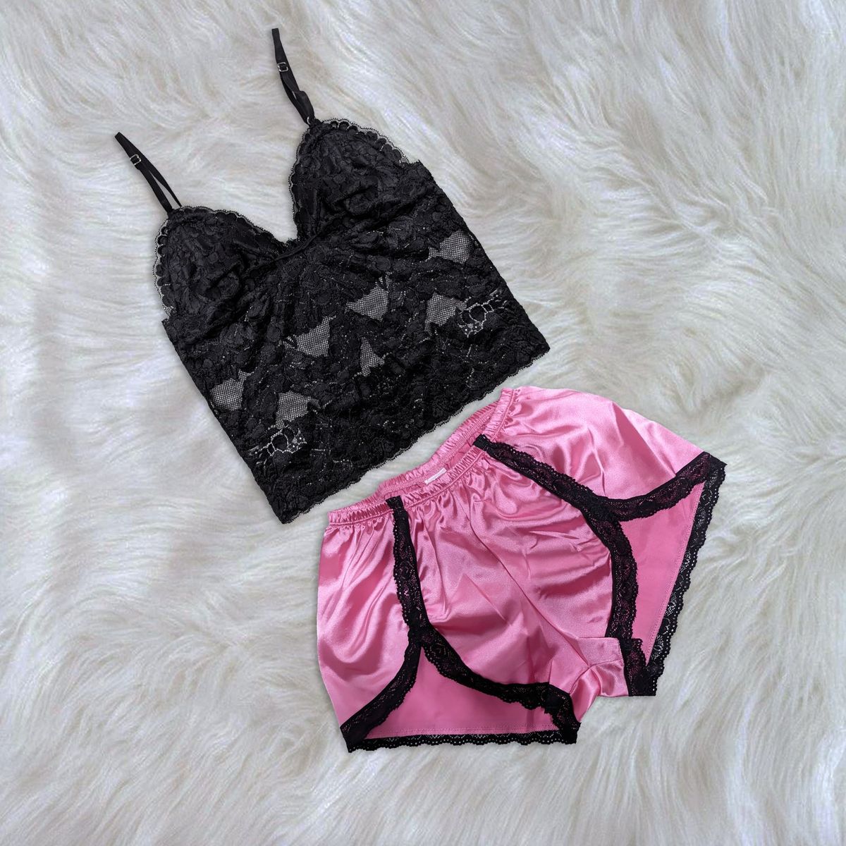 GENERICO - Pijama Conjunto Mujer Short de Satin y Bralette de Encaje