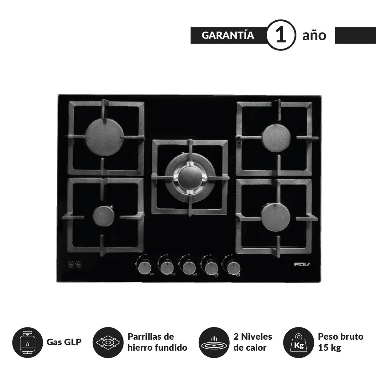 FDV - Encimera Empotrable Black 75 Gas GLP FDV