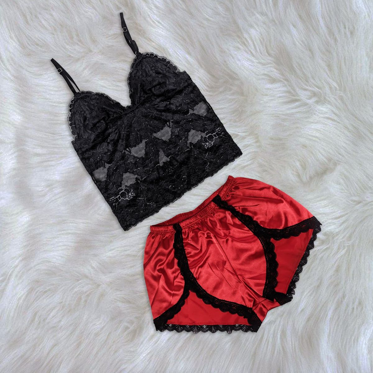 GENERICO - Pijama Conjunto Mujer Short de Satin y Bralette de Encaje