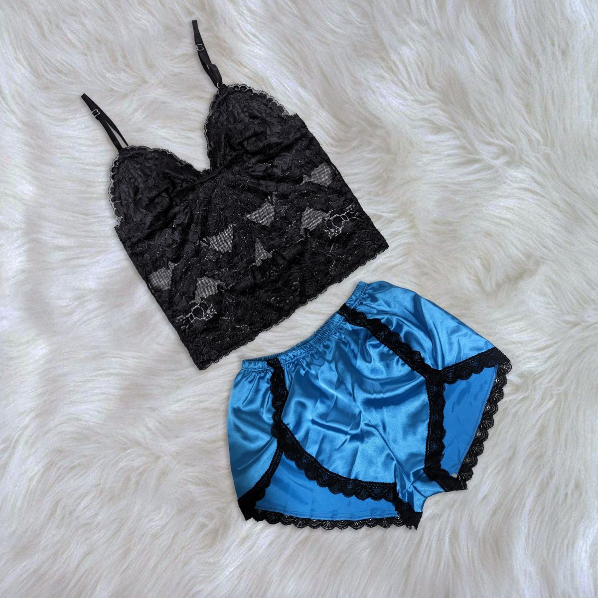 GENERICO - Pijama Conjunto Mujer Short de Satin y Bralette de Encaje