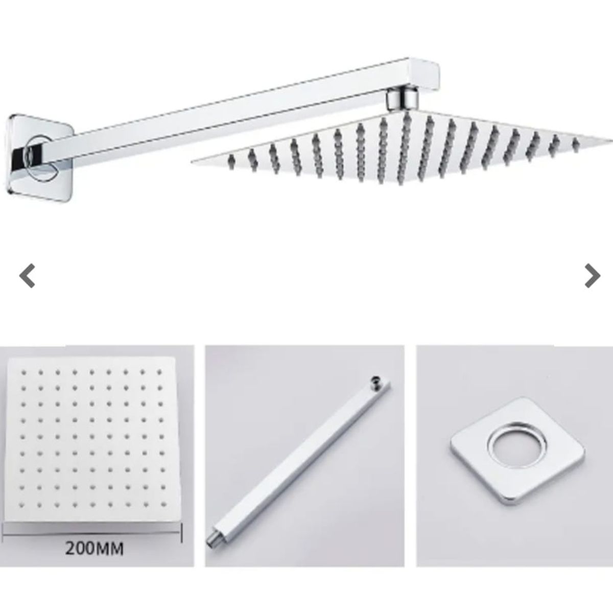 GENERICO - Cabezal Ducha Cuadrado 20cm ultraplano Acero SS201 brazo cuadrado 40cm