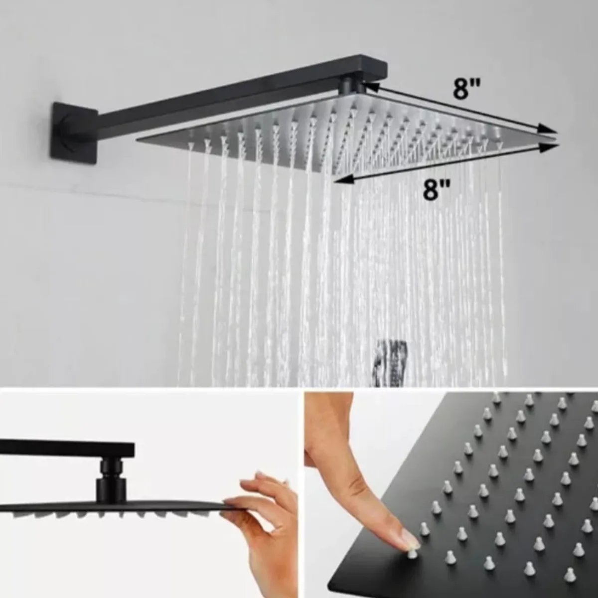 APACHE - Cabezal Ducha Negro Mate Cuadrado ultra plano 20x20cm Acero Inox SS201