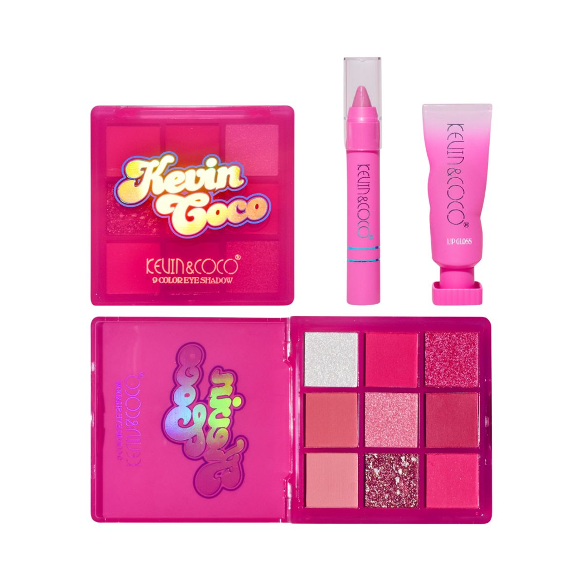 GENERICO - Pack de Sombras + Lipgloss + Labial en Barra Fucsia o Rubor KEVIN&COCO