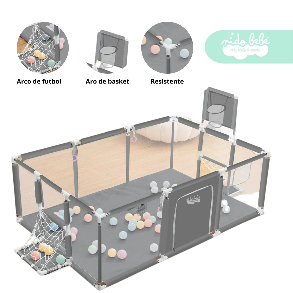 BABY - CORRALITO INFANTIL de tela didactico plomo