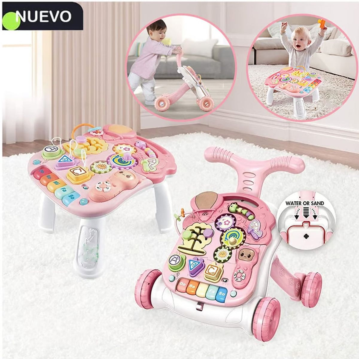 IDEAL - Andador Y Mesa Actividades Para Bebés 2 En 1 Rosado