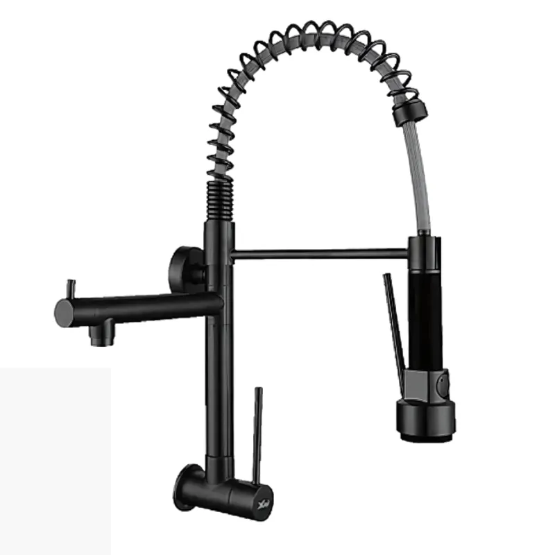 XM - LLAVE DE COCINA DOBLE PICO PARED NEGRO RETRACTIL LC304-309901