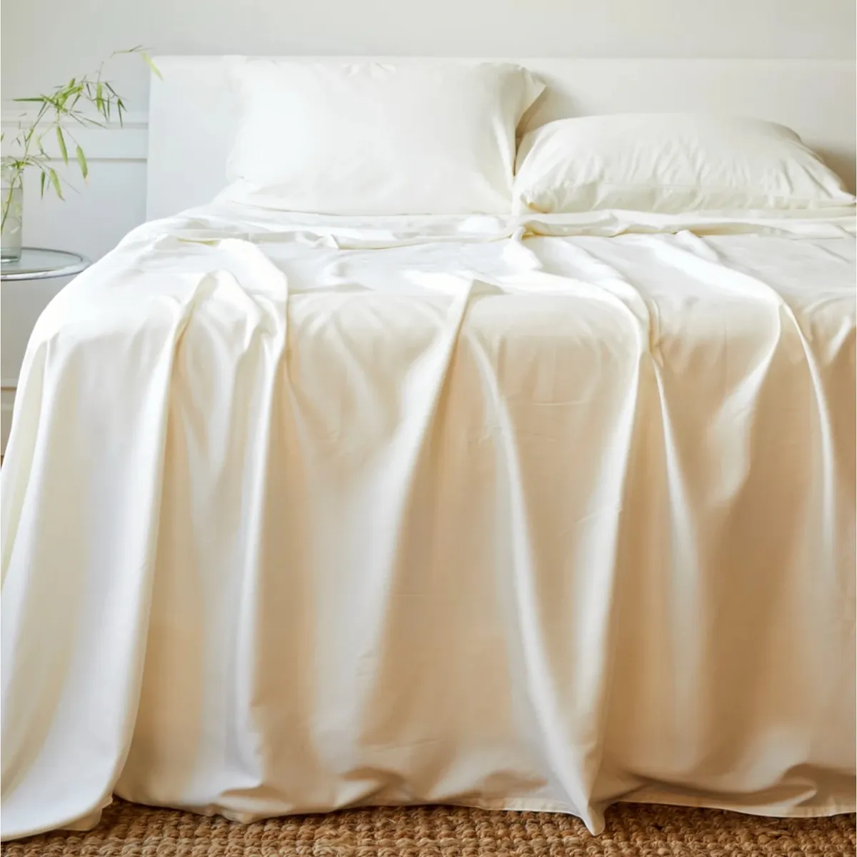 ISATEX HOME - Juego de Sábanas Lisas 100% Bambú 300 Hilos Ivory King