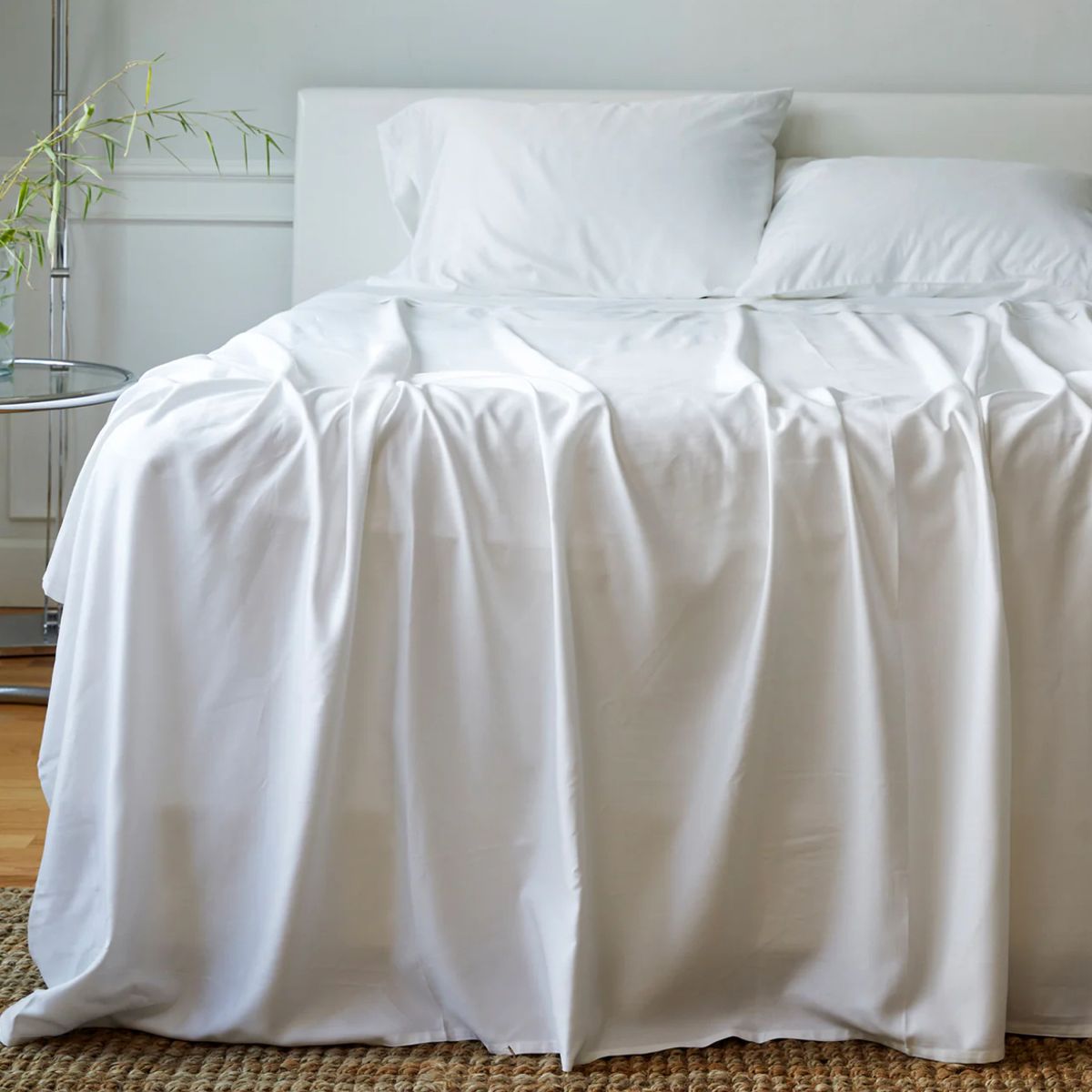 ISATEX HOME - Juego de Sábanas Lisas 100% Bambú 300 Hilos Blanco 2 plazas