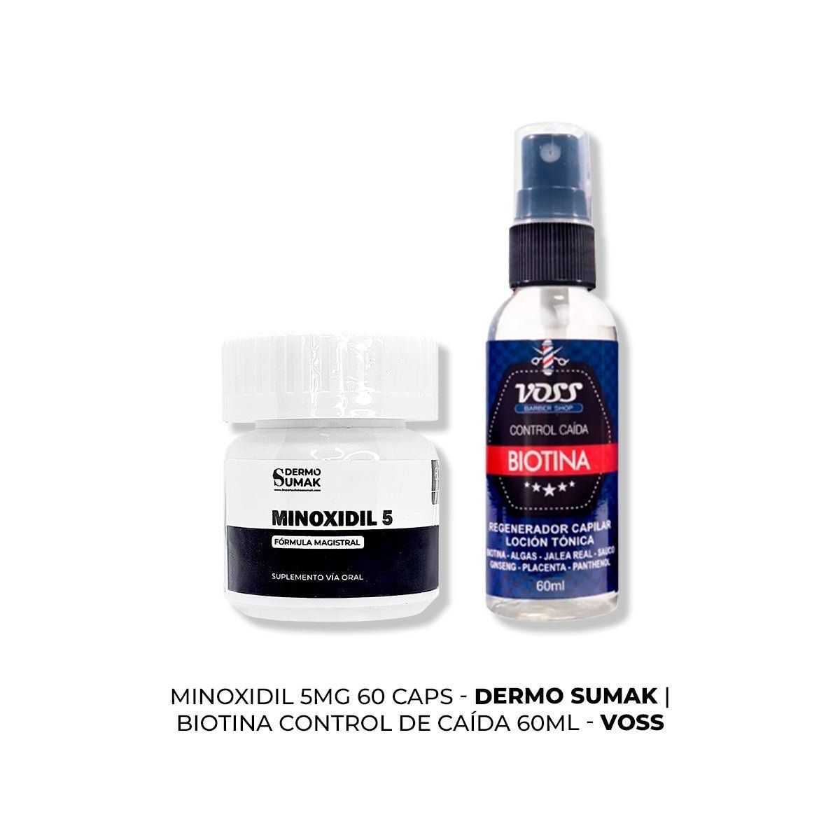 IMPORTADO MC - MINOXIDIL 5MG CAPS 60 + BIOTINA CONTROL DE CAIDA VOSS 60ML