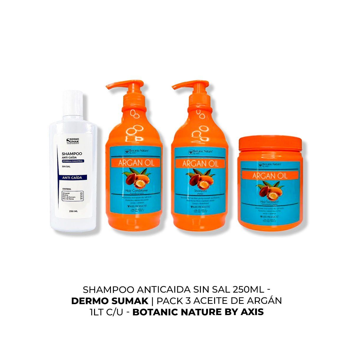 IMPORTADO MC - SHAMPOO ANTICAIDA SIN SAL 250ML + PACK 3 ACEITE DE ARGÁN 1LT CU