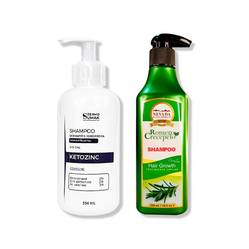 IMPORTADO MC - SHAMPOO SIN SAL KETOZINC 350ML+ SHAMPOO ROMERO CRECEPELO 320ML