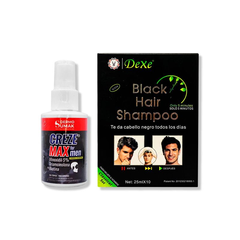IMPORTADO MC - CREZE MAX FORMEN 60ML + SHAMPOO CUBRE CANAS NEGRO 250ML X 10 UND