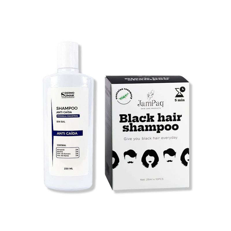IMPORTADO MC - SHAMPOO ANTICAIDA 250ML + SHAMPOO CUBRE CANAS NEGRO 250ML JAMPAQ