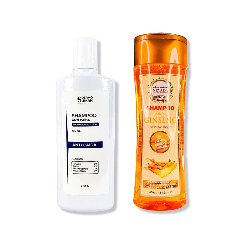 IMPORTADO MC - SHAMPOO ANTICAIDA SIN SAL 250ML + SHAMPOO RAIZ DE GINSENG 420ML