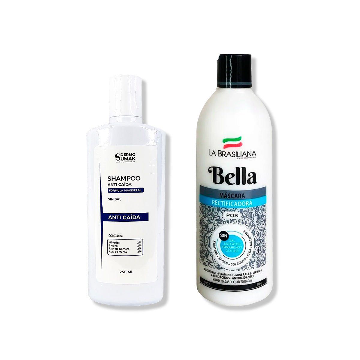 IMPORTADO MC - SHAMPOO ANTICAIDA SIN SAL 250ML + MÁSCARA RECTIFICADORA BELLA 500GR