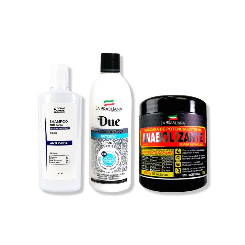 IMPORTADO MC - SHAMPOO ANTICAIDA 250ML + ACONDICIONADOR DUE + MÁSCARA ANABOLIZANTE