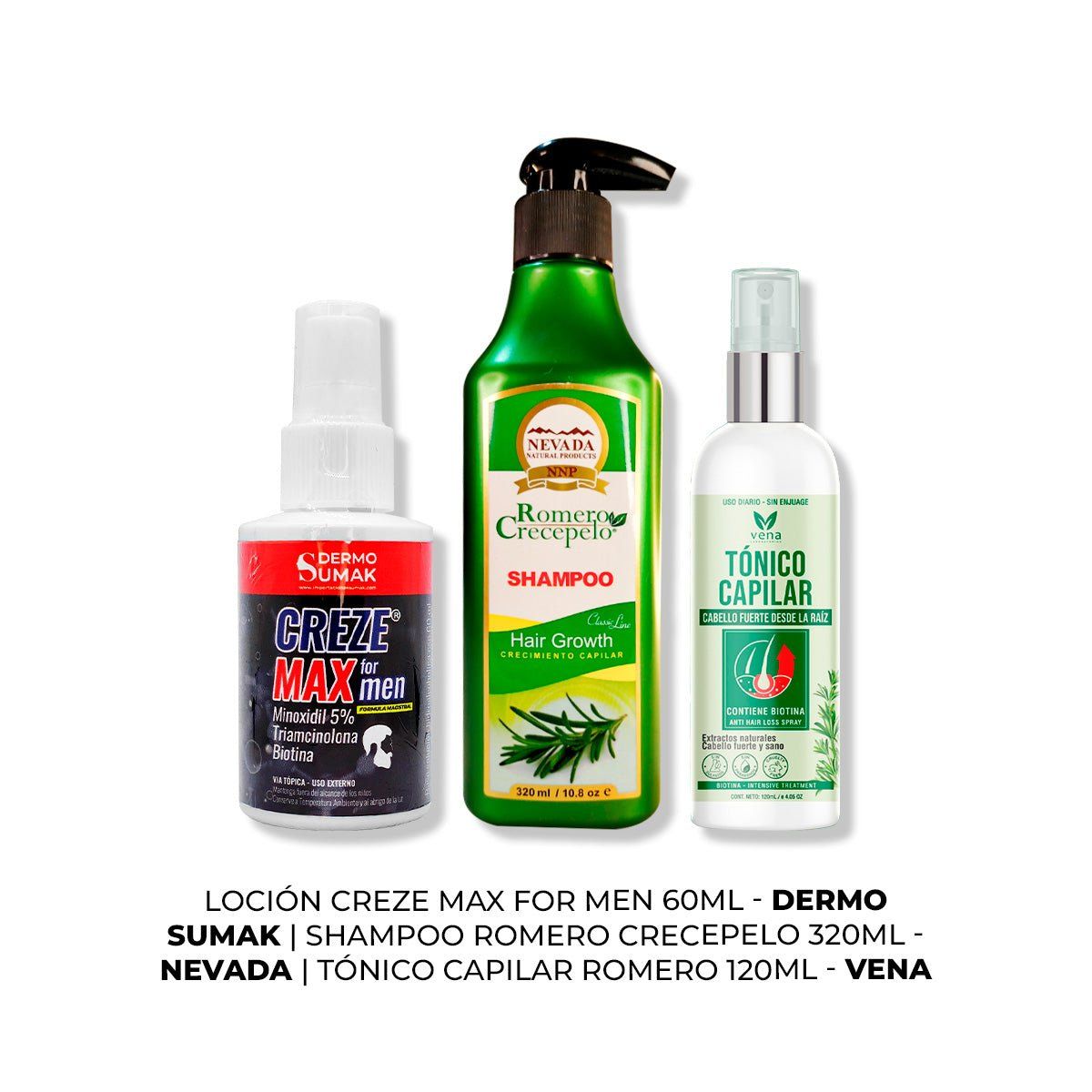 IMPORTADO MC - LOCIÓN CREZE MAX FORMEN + SHAMPOO ROMERO 320ML + TÓNICO CAPILAR ROMERO