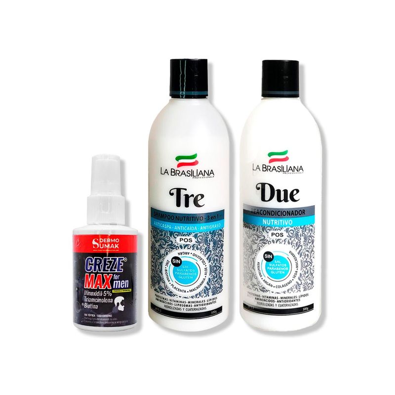 IMPORTADO MC - CREZE MAX FORMEN 60ML + SHAMPOO TRE 500GR + ACONDICIONADOR DUE 500GR