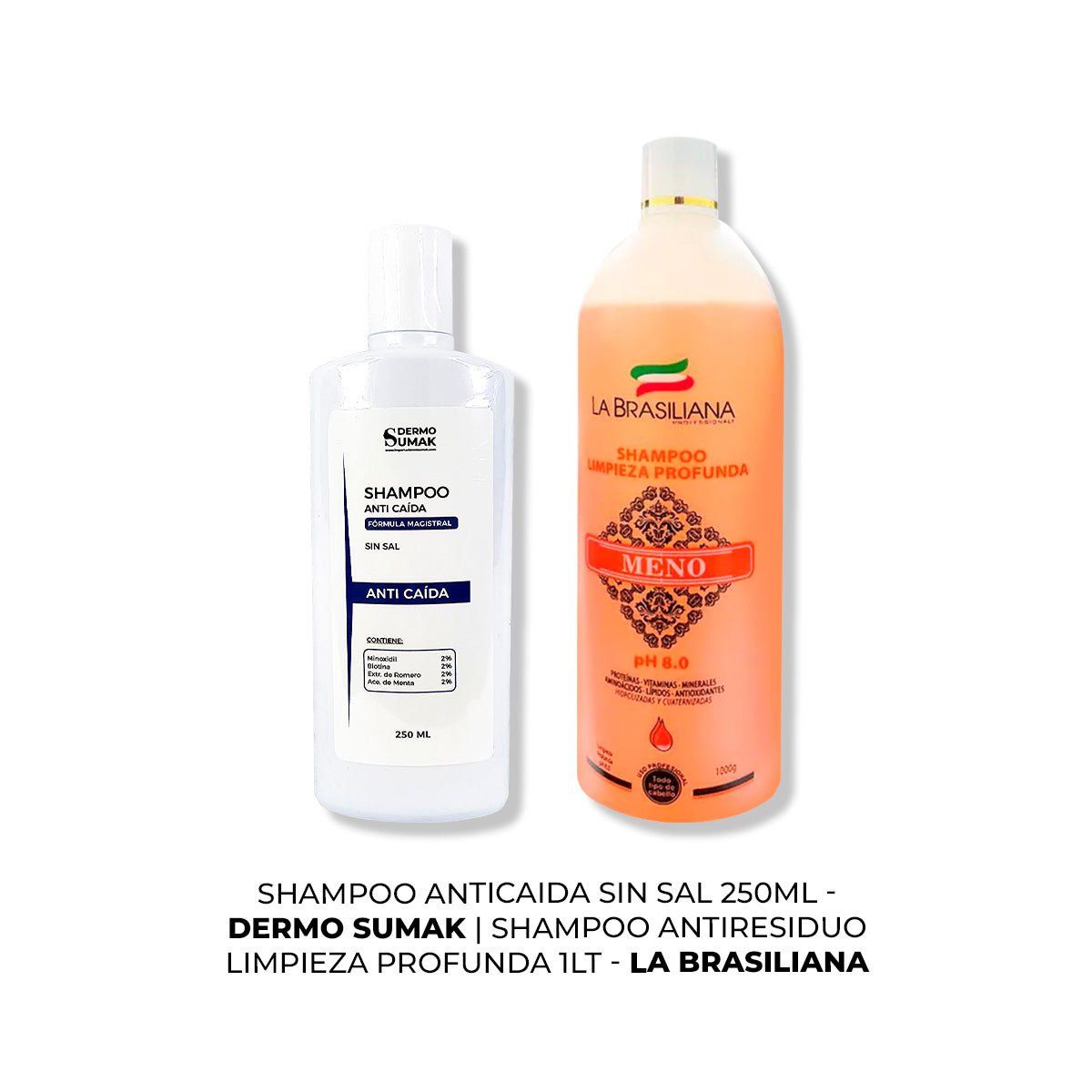 IMPORTADO MC - SHAMPOO ANTICAIDA SIN SAL 250ML + SHAMPOO ANTIRESIDUO 1LT