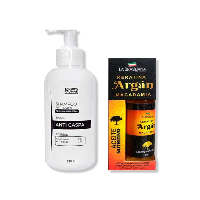 IMPORTADO MC - SHAMPOO ANTICASPA SIN SAL 350ML + ACEITE NUTRITIVO DE ARGÁN 60GR