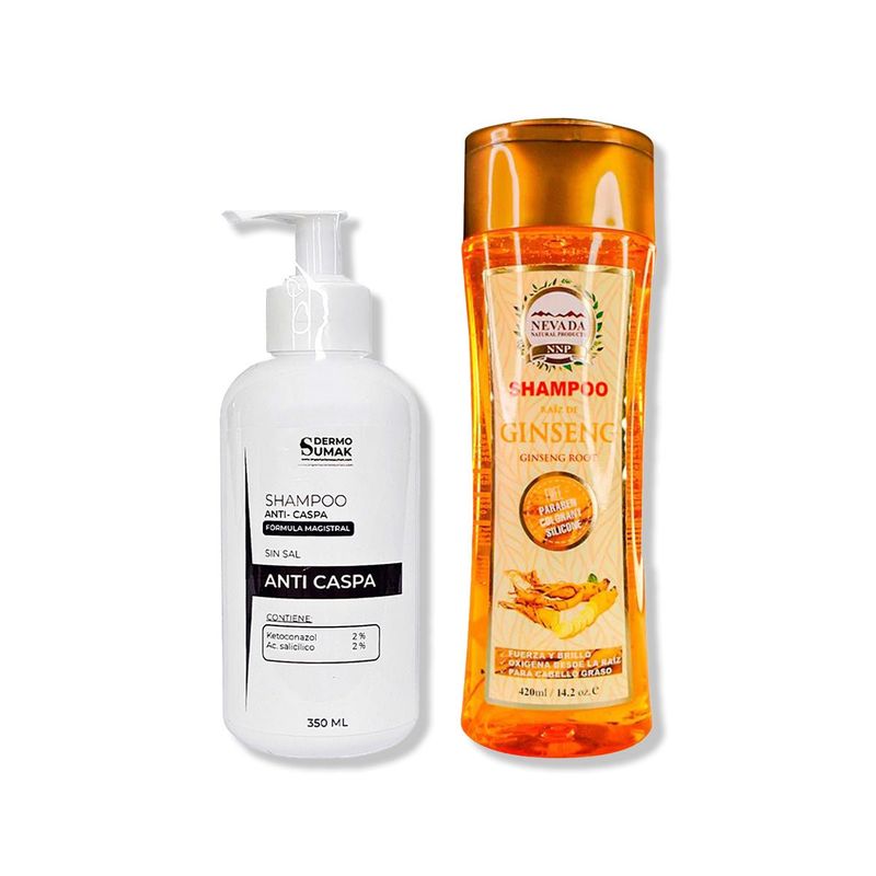IMPORTADO MC - SHAMPOO ANTICASPA SIN SAL 350ML + SHAMPOO RAIZ DE GINSENG 420ML