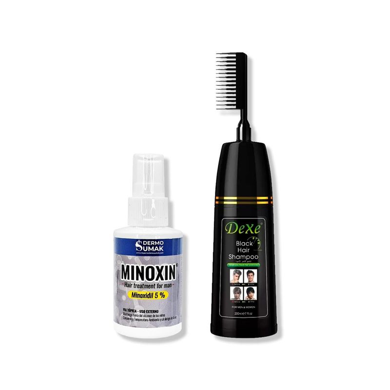 IMPORTADO MC - LOCIÓN MINOXIN 60ML + SHAMPOO TINTE NEGRO VERSIÓN PEINE 200ML