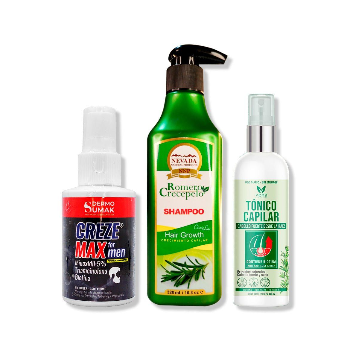 IMPORTADO MC - LOCIÓN CREZE MAX FORMEN + SHAMPOO ROMERO 320ML + TÓNICO CAPILAR ROMERO