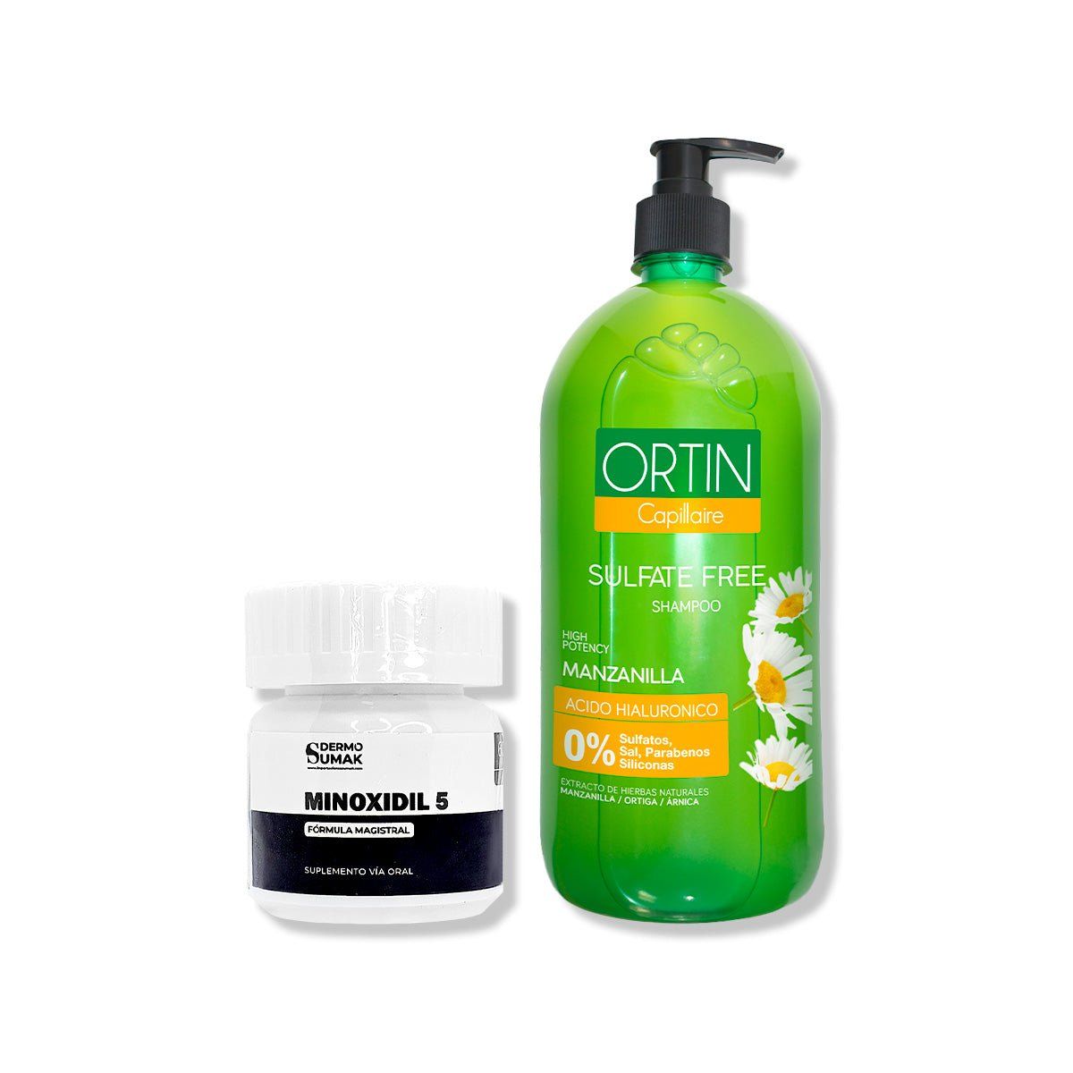 GENERICO - MINOXIDIL 5MG CAPS 60 + SHAMPOO ORTIN MANZANILLA 1LT
