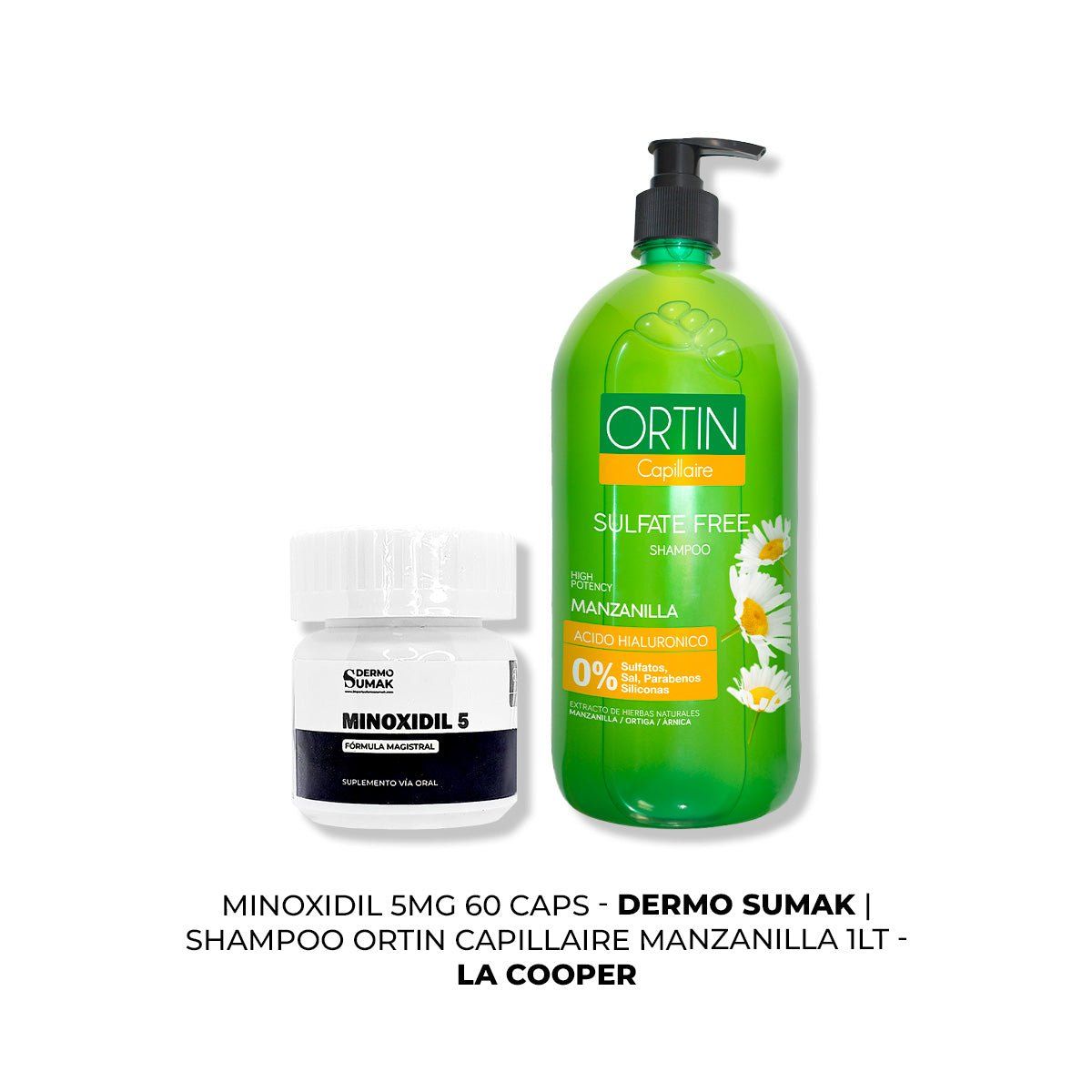 GENERICO - MINOXIDIL 5MG CAPS 60 + SHAMPOO ORTIN MANZANILLA 1LT
