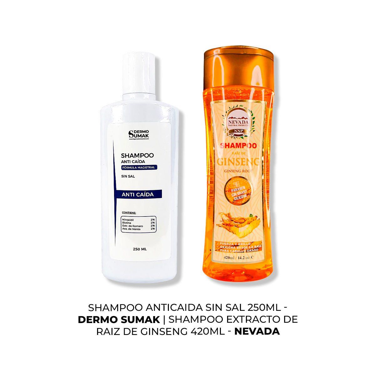IMPORTADO MC - SHAMPOO ANTICAIDA SIN SAL 250ML + SHAMPOO RAIZ DE GINSENG 420ML
