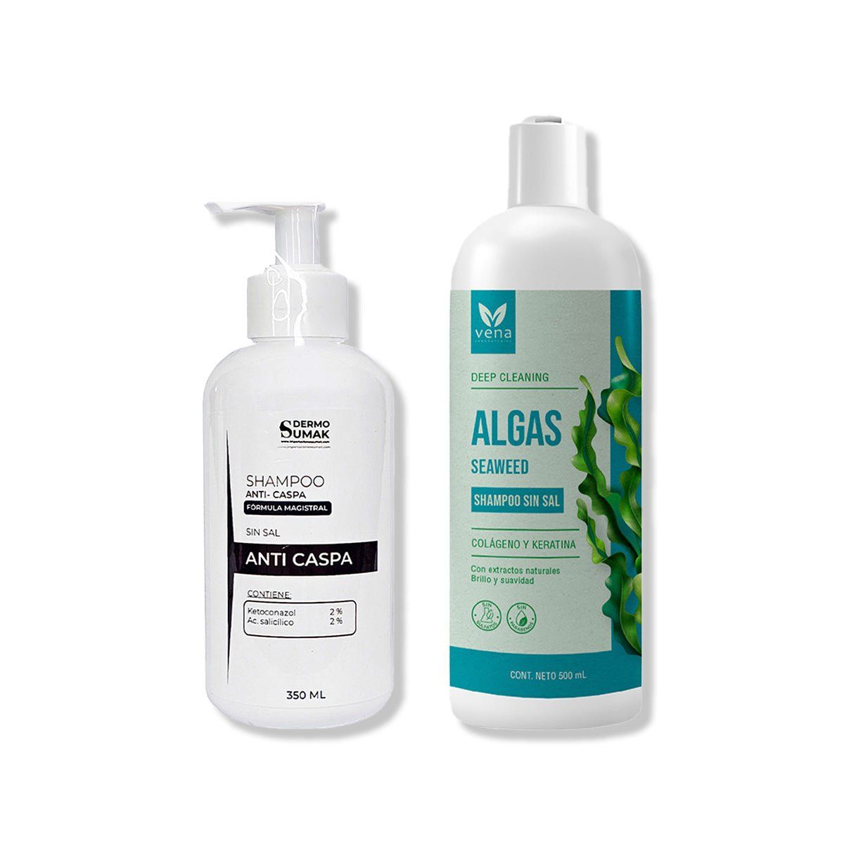 IMPORTADO MC - SHAMPOO ANTICASPA SIN SAL 350ML + SHAMPOO DE ALGAS SIN SAL 500GR
