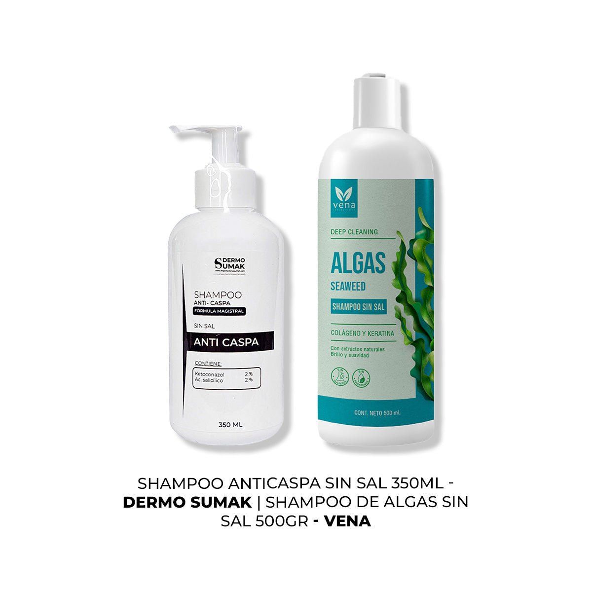 IMPORTADO MC - SHAMPOO ANTICASPA SIN SAL 350ML + SHAMPOO DE ALGAS SIN SAL 500GR