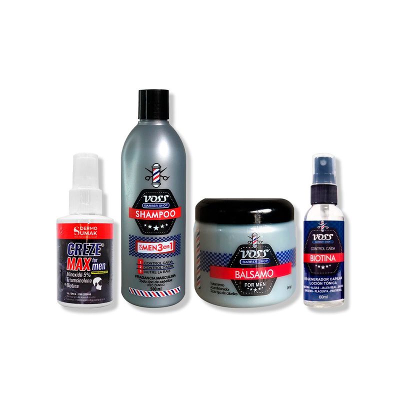 IMPORTADO MC - CREZE MAX FORMEN + SHAMPOO VOSS + ACONDICIONADOR VOSS + BIOTINA VOSS