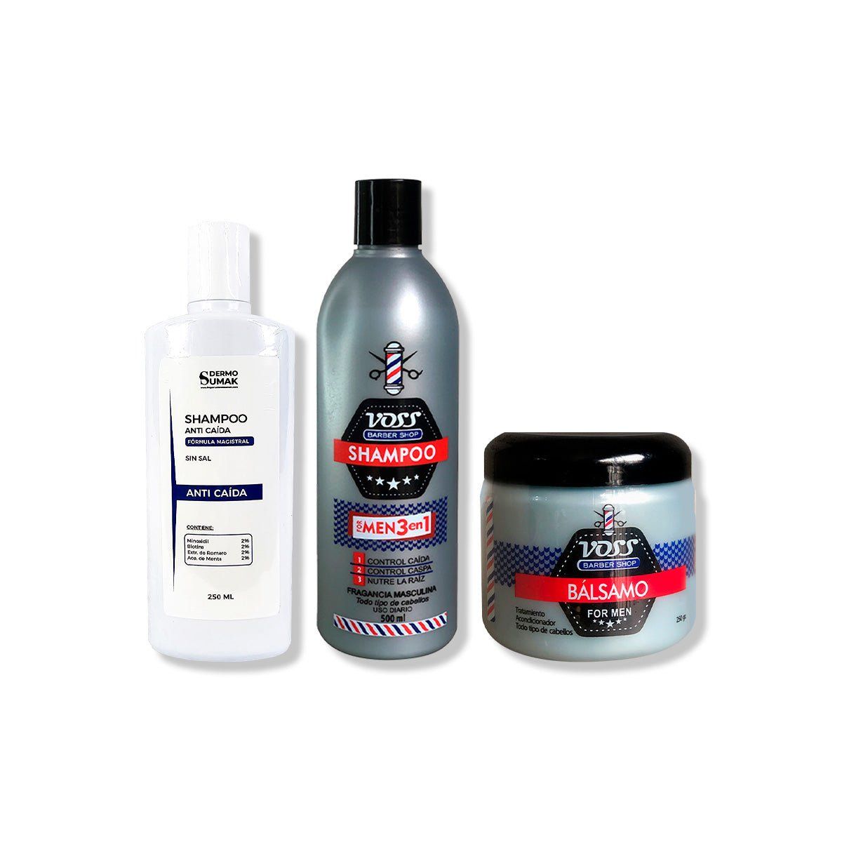 IMPORTADO MC - SHAMPOO ANTICAIDA 250ML + SHAMPOO VOSS + ACONDICIONADOR BÁLSAMO VOSS