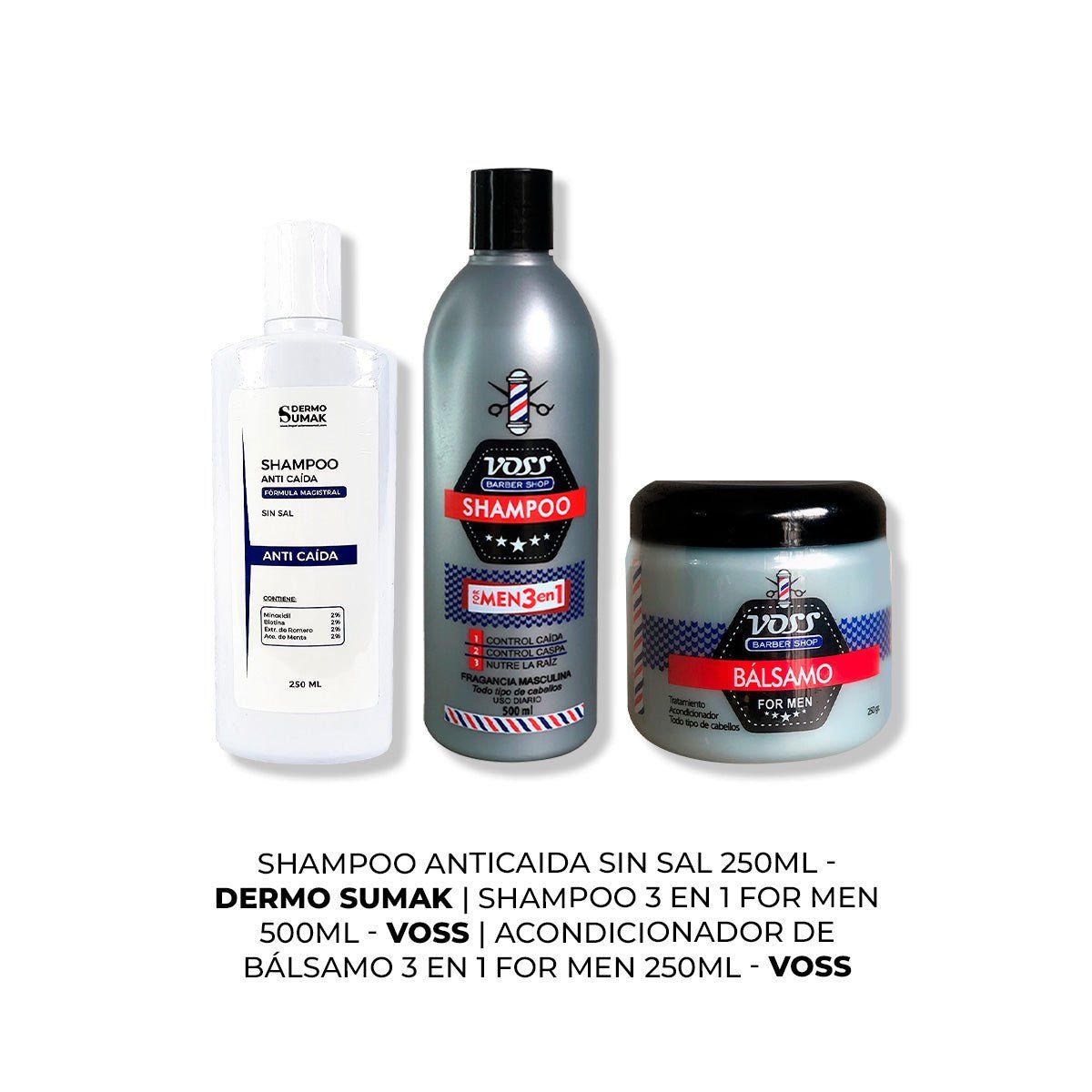 IMPORTADO MC - SHAMPOO ANTICAIDA 250ML + SHAMPOO VOSS + ACONDICIONADOR BÁLSAMO VOSS