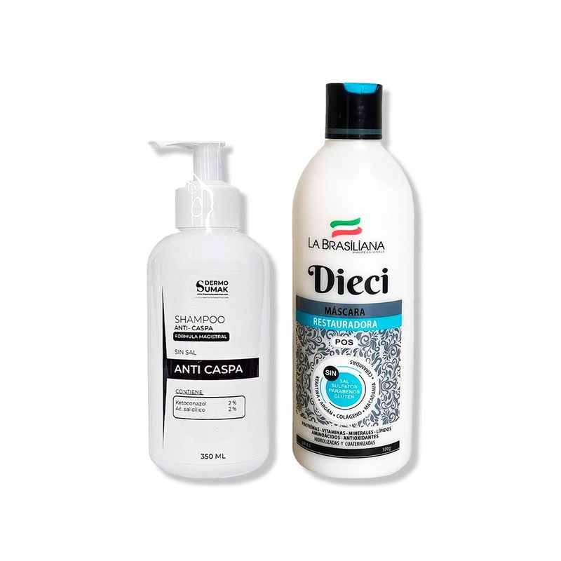 IMPORTADO MC - SHAMPOO ANTICASPA SIN SAL 350ML + MÁSCARA RECONSTRUCTORA DIECI 500GR