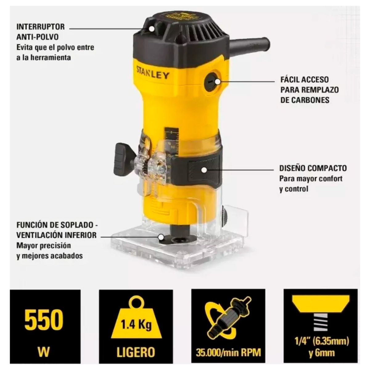 STANLEY - Fresadora Ruteadora 550W ST55-B2 Stanley