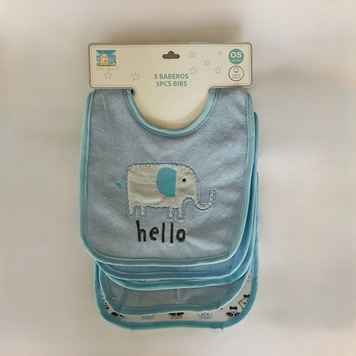 IMPORTADO MC - PACK 5 BABERO DE FELPA - ELEFANTE - CELESTE