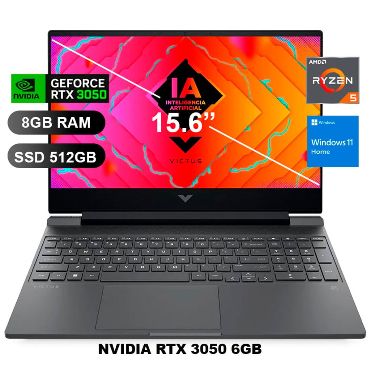 HP - Laptop Gamer Hp Victus 15-fb2002la AMD Ryzen5, RTX3050, 8GB RAM, 512GB SSD, 15.6 (A14LLLA)