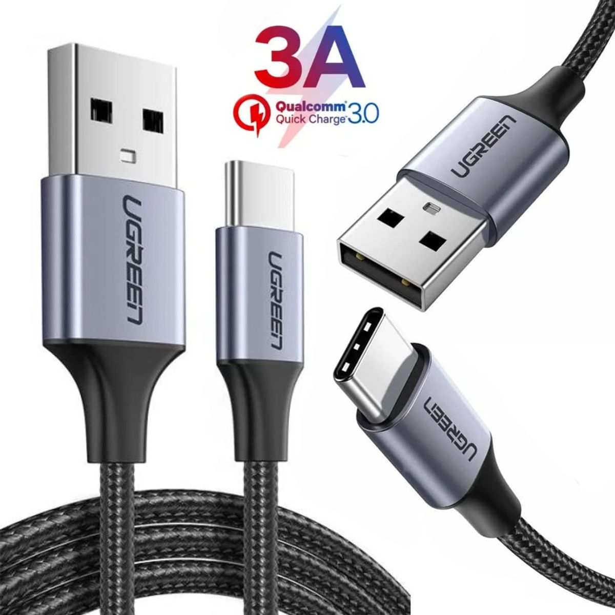 UGREEN - Cable USB a tipo C UGREEN 3A carga rápida 2 Metros QC 3.0 480Mbps
