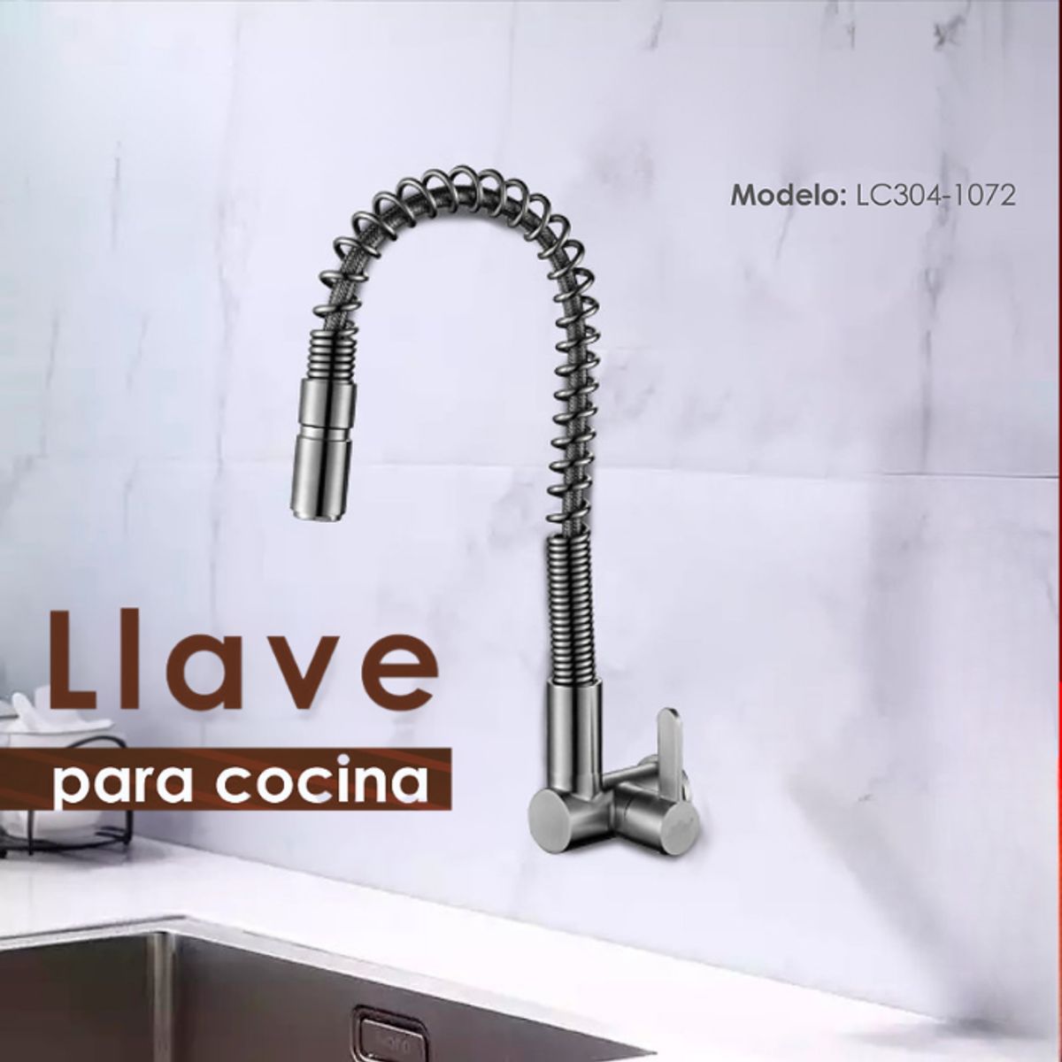 XM - GRIFERIA PARA COCINA TIPO RESORTE A LA PARED LC304-1072