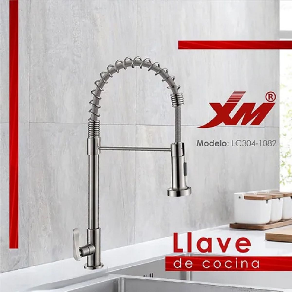 XM - GRIFERÍA DE COCINA RESORTE AL MUEBLE SATINADO LC304-1082