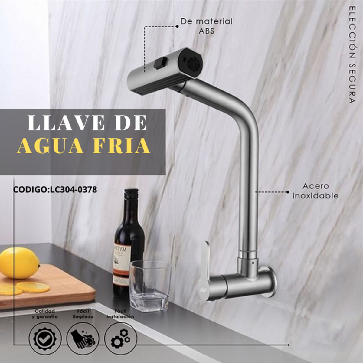 XM - LLAVE DE COCINA A LA PARED SATINADO LC304-0378