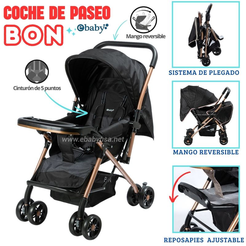EBABY - COCHE DE PASEO PARA BEBE NEGRO BON RECLINABLE