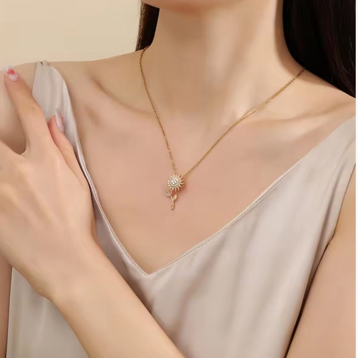 GENERICO - Collar Flor Giratorio Mujer Primavera