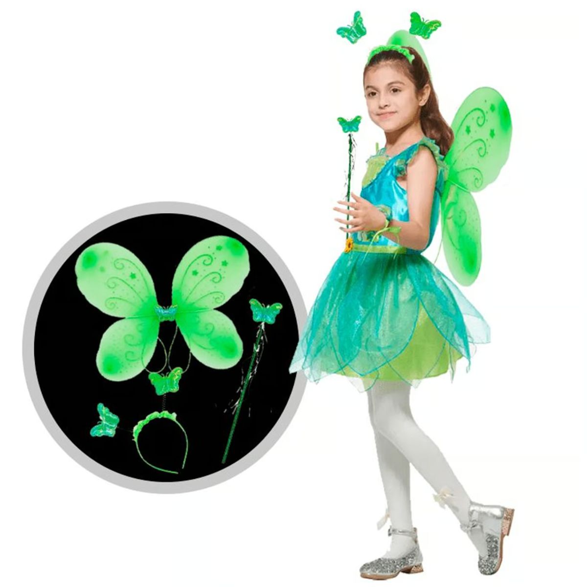 GENERICO - Alita Mariposa Incluye Alita -Diadema - Varita Verde